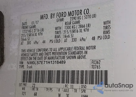 2017 Ford Transit Connect Xl из США, поврежденный, VIN NM0LS7E71H1318489